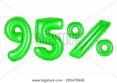 Ninety Five 95 Percent From Green Balloons On A White Background. Discounts And Sales, Holidays And 