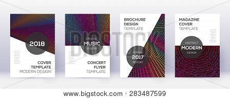 Modern Brochure Design Template Set. Rainbow Abstract Lines On Wine Red Background. Beauteous Brochu