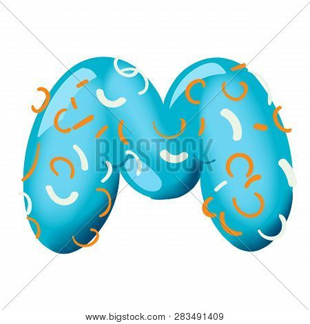 Sweet Donut Font Vector. Letter M. Cartoon Vector Illustration. Hand Drawn Font With Sweet Bun. Actu