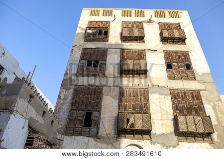 Old City In Jeddah, Saudi Arabia Known As Historical Jeddah. Ancient Building In Unesco World Herita