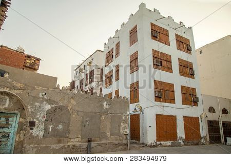 Old City In Jeddah, Saudi Arabia Known As Historical Jeddah. Ancient Building In Unesco World Herita