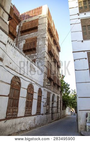 Old City In Jeddah, Saudi Arabia Known As Historical Jeddah. Ancient Building In Unesco World Herita
