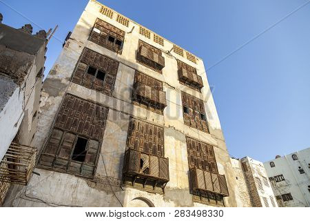 Old City In Jeddah, Saudi Arabia Known As Historical Jeddah. Ancient Building In Unesco World Herita