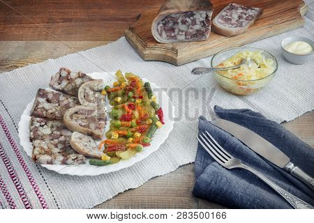 Saltison: Delicious Meat Appetizer With Various Vegetables.