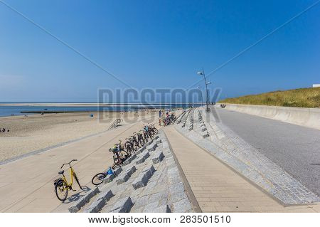 Borkum, Germany - July 25, 2018: Dike Along The Sea On The Island Of Borkum, Germany