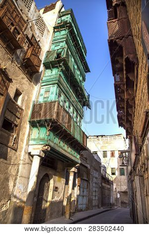 Old City In Jeddah, Saudi Arabia Known As Historical Jeddah. Ancient Building In Unesco World Herita