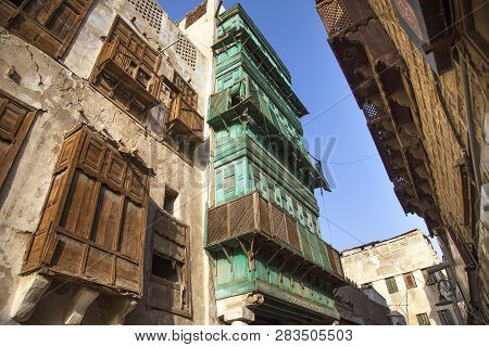 Old City In Jeddah, Saudi Arabia Known As Historical Jeddah. Ancient Building In Unesco World Herita