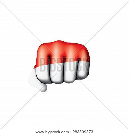Indonesia Flag And Hand On White Background. Vector Illustration
