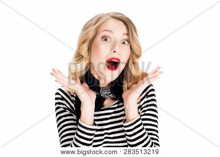 Surprised French Woman With Blonde Hair Isolated On White