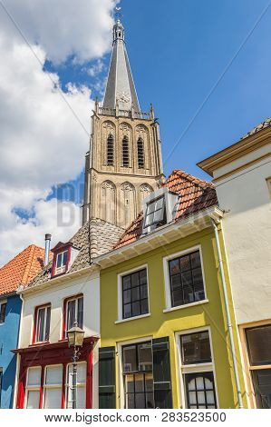 Colorful Houses And Church Tower In Doesburg, Netherlands