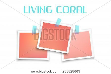 Living Color. Photo Frames Batch  Mockup Glued With Color Tape . Realistic Empty Templates.  Vector 