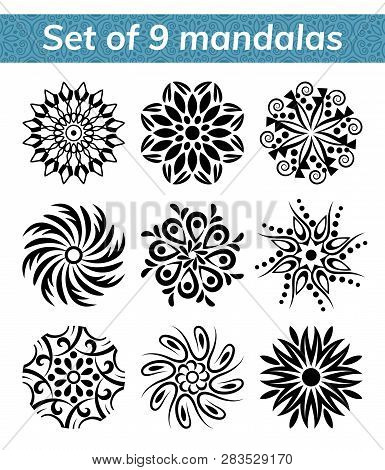 Logo Templates For Spa And Yoga Center. Mandala Set. Indian Antistress Medallion. Collection Of Rela