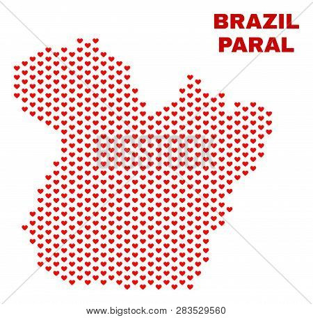 Mosaic Paral State Map Of Love Hearts In Red Color Isolated On A White Background. Regular Red Heart