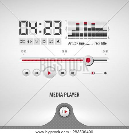 Media Player Containing: Two Audio App Designs, Volume Control Knob, 3d Button, Textured Pattern, St