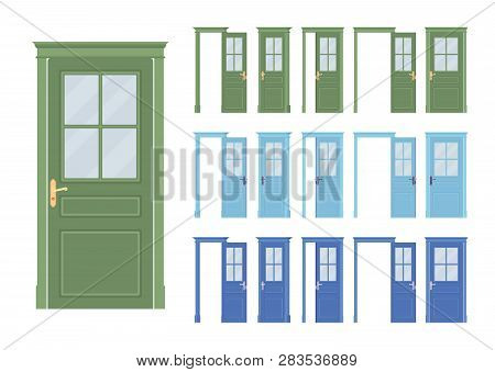 Doors Classic Set, Wooden Half Glass, Entrance To A Building, Room. Home, Office Design Project Idea