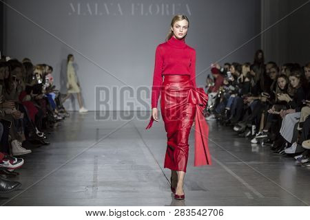 Kyiv, Ukraine - February 5, 2019: Malva Florea Collection Show During Ukrainian Fashion Week 19-20 A