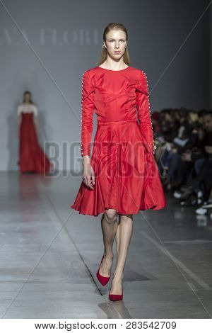 Kyiv, Ukraine - February 5, 2019: Malva Florea Collection Show During Ukrainian Fashion Week 19-20 A