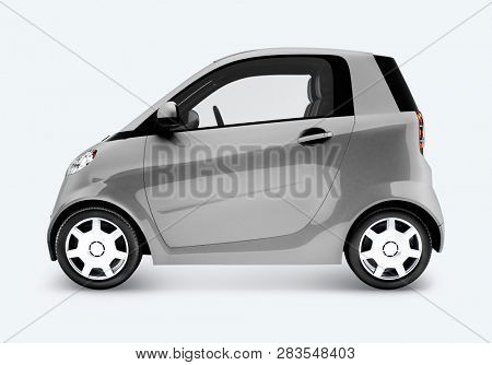 Side view of a silver microcar  in 3D