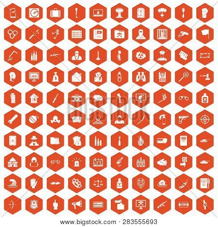 100 Violation Icons Set In Orange Hexagon Isolated Illustration