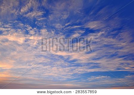 Colorful Winter Sky In The Frosty Evening. Sunset.
