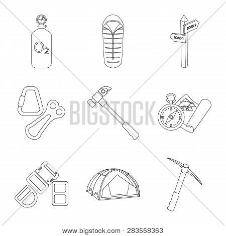 Vector Illustration Of Mountaineering And Peak Icon. Set Of Mountaineering And Camp Vector Icon For 
