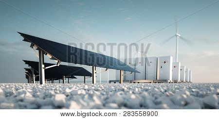 Concept Of Renewable Energy Storage Modern Black Photovoltacis, Modular Battery Energy Storage Syste