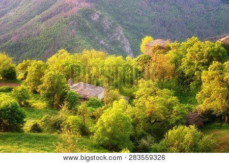 Spring Is Coming... Amazing Spring View With A Little Village In Rhodopi Mountains, Bulgaria. Magnif