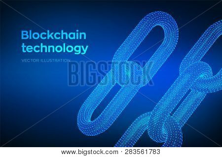 Block Chain. Crypto Currency. Hyperlink Chain. Blockchain Concept. 3d Wireframe Chain With Digital C