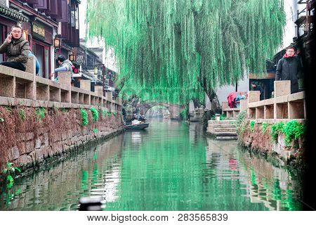 Zhouzhuang,jiangsu,china - December 14 2018 : Unknown People At Zhouzhuang, Is A Town Famous For Its