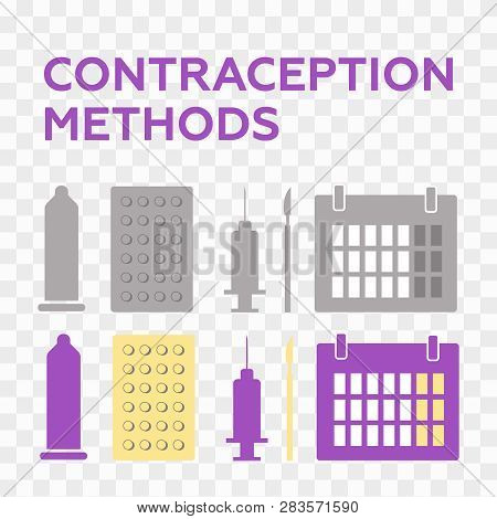 Pregnancy Icons Set, Contraception Vector. Planning Pregnancy. Birth Calendar