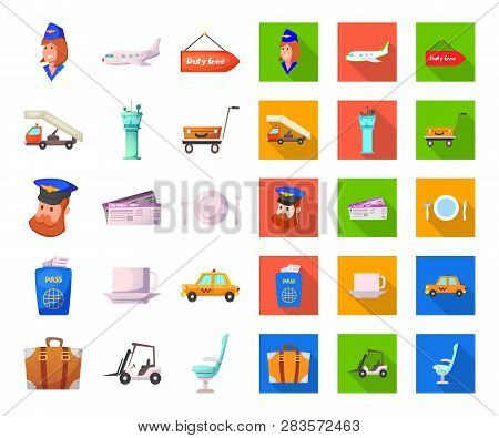Vector Illustration Of Airport And Airplane Symbol. Set Of Airport And Plane Stock Symbol For Web.
