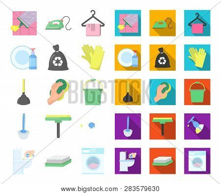 Cleaning And Maid Cartoon, Flat Icons In Set Collection For Design. Equipment For Cleaning Vector Sy