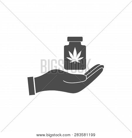 Cannabis, Marijuana Leaf In Hand Icon. Vector Illustration, Flat Design.