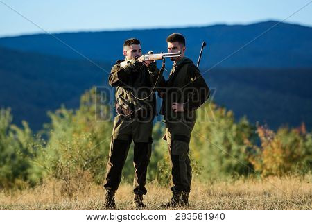 Hunting Skills And Weapon Equipment. How Turn Hunting Into Hobby. Friendship Of Men Hunters. Army Fo