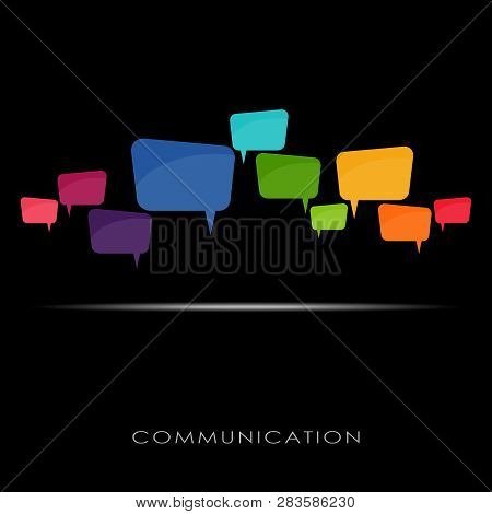 Illustration Of Colored Speech Bubbles In A Row With Space For Text On Black Background