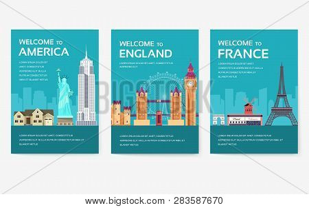 Country Of Usa, England, China, Frnace, Russia, Thailand, Japan, Italy Cards Set. Travel Of The Worl