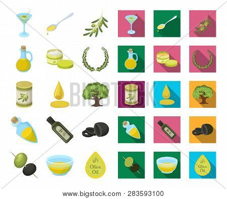 Olive, Food Cartoon, Flat Icons In Set Collection For Design. Olive Oil, Seasoning Vector Symbol Sto
