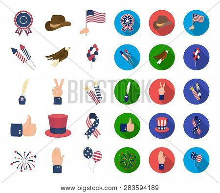 Day Of Patriot, Holiday Cartoon, Flat Icons In Set Collection For Design. American Tradition Vector 