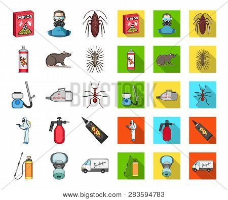 Pest, Poison, Personnel And Equipment Cartoon, Flat Icons In Set Collection For Design. Pest Control