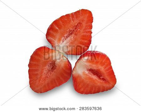 Strawberry Isolated On White Background.strawberry Slice. Three Slices Of Strawberry. Clipping Path