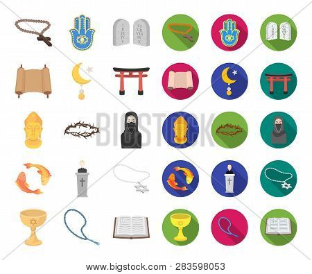 Religion And Belief Cartoon, Flat Icons In Set Collection For Design. Accessories, Prayer Vector Sym