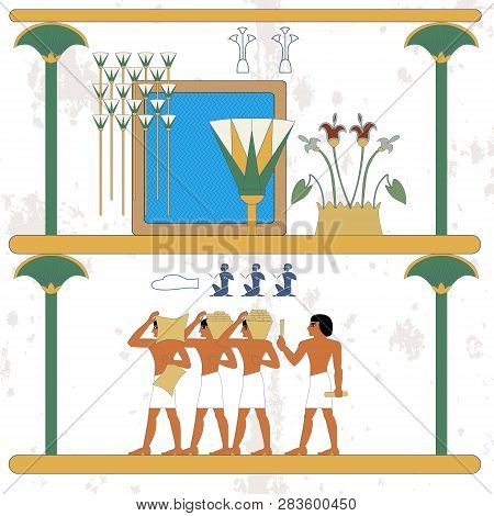 Ancient Egypt Background. Oasis. Cane And Water Composition. Egypt Builders Composition. Historical 