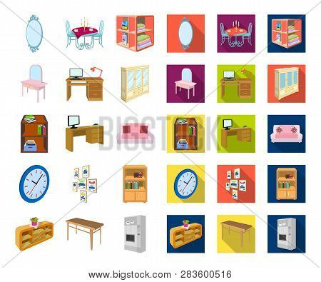 Furniture And Interior Cartoon, Flat Icons In Set Collection For Design. Home Furnishings Vector Iso