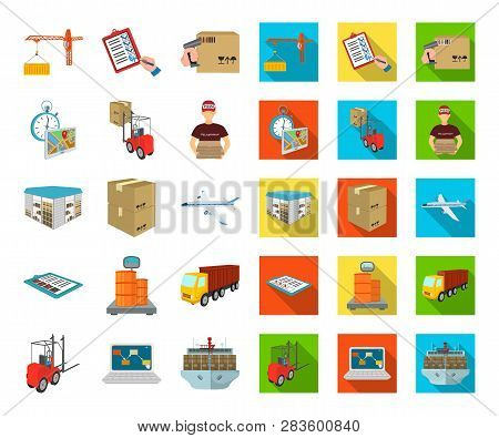 Logistics And Delivery Cartoon, Flat Icons In Set Collection For Design. Transport And Equipment Iso
