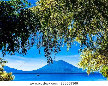 Atitlan & Toliman Volcanoes On Lake Atitlan In Guatemalan Highlands