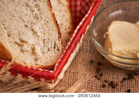 Breads And Butter Concept Of Teasty Home Food Close Up On Table