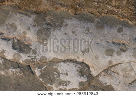 Cliff Rock Texture Close Up View Of Famous Cape Drastis Geological Formations In Corfu Island, Greec