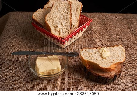 Breads And Butter Concept Of Teasty Home Food Close Up On Table