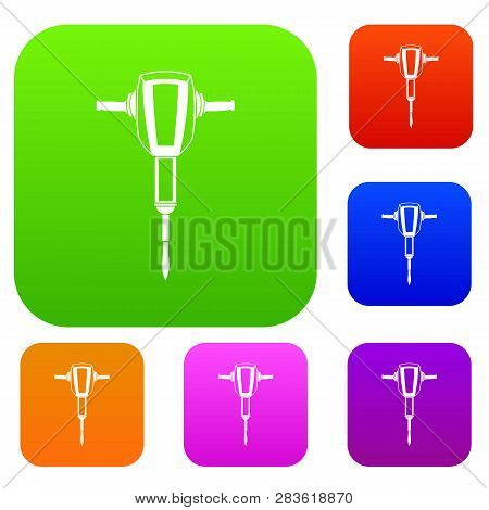 Pneumatic Plugger Hammer Set Icon In Different Colors Isolated Illustration. Premium Collection