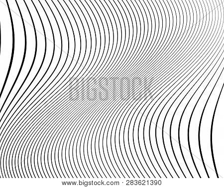 Wavy Pattern. Texture With Wavy, Curves Lines. Optical Art Background. Wave Design Black And White. 